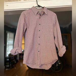 Naked & Famous button-down shirt, red white blue seersucker, slim fit M